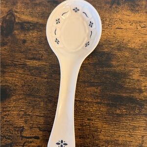 Longaberger White and Blue Ceramic Spoon Rest